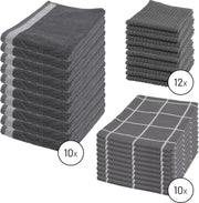 Byrklund Set Donker Grijs - 10x Theedoek 50x70cm + 10x Keukendoek 50x50cm + 12x Vaatdoek 30x30cm