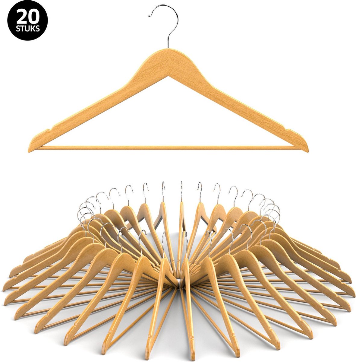 Gadgy 20 Luxe houten Kledinghangers - Kleerhanger met broeklat en inkepingen - Hanger - Extra stevig
