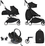 Babyzen YOYO² buggy COMPLEET vanaf de geboorte inclusief YOYO² BeSafe autostoel zwart  en YOYO Bag -  zwart met frame wit