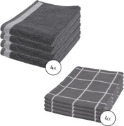 Byrklund Set Donker Grijs - 4 Theedoeken 50x70cm + 4 Keukendoeken 50x50cm