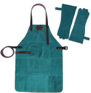 Leren Schort + Leren Handschoenen - Lederen Schort – AQUA / LICHT BLAUW - Kokschort - BBQ Schort - Kookschort - Vaderdag - 81 cm x 56 cm Inclusief Handschoenen voor de Barbecue