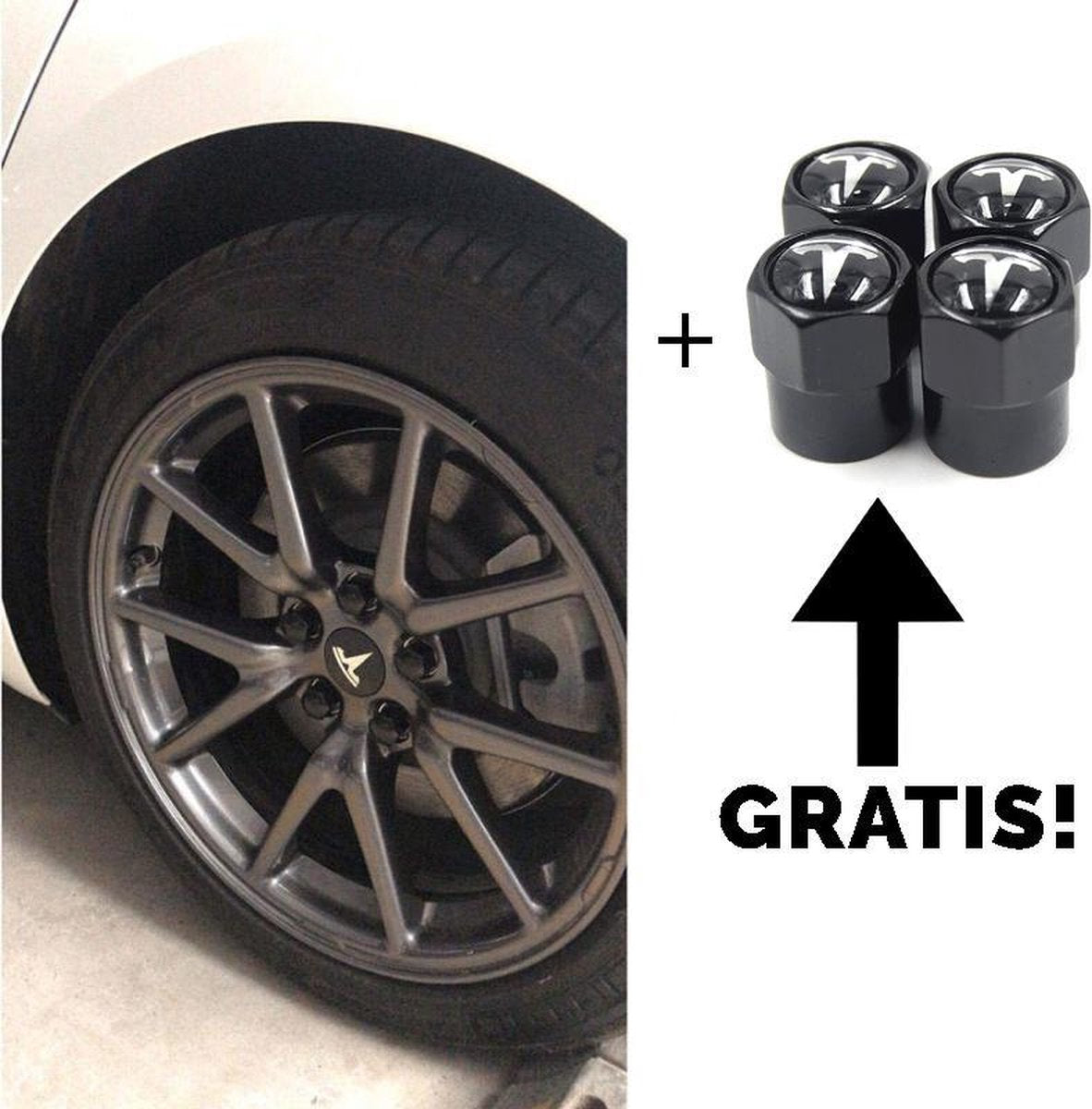 Tesla Model 3 S X Aero Wheel Cap Kit - Naafdoppen - Glans Zwart / Zilver - Middendoppen - Accessoires
