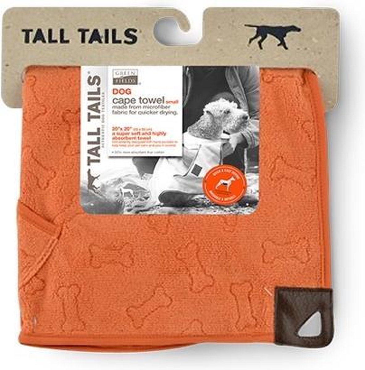 Greenfields Cape Towel - Badjas van microvezel voor honden - Om je hond snel af te drogen - Oranje - 50x50cm - Kleur: Oranje