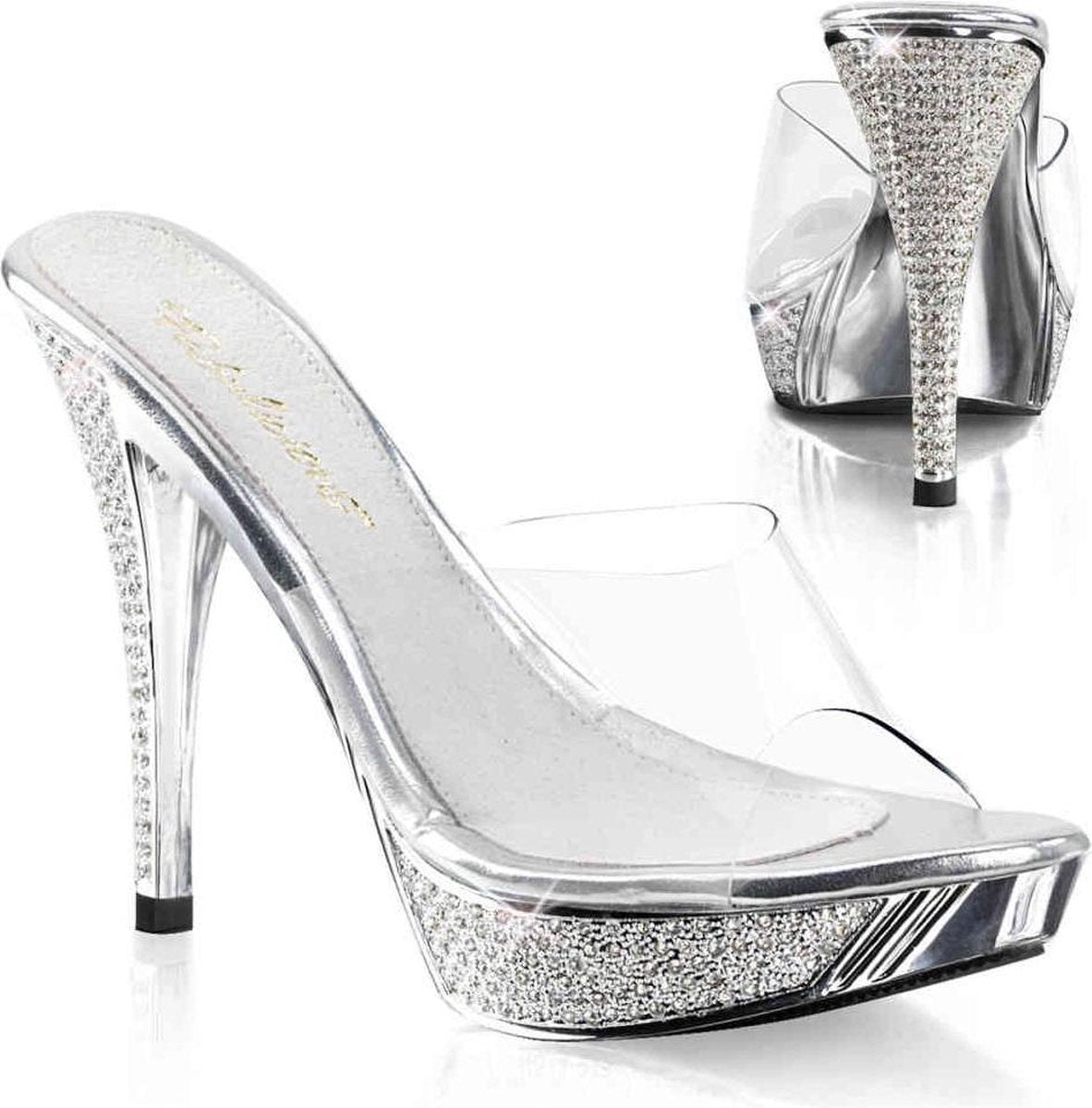 Muiltjes met hak -37 Shoes- ELEGANT-401 US 7 Transparant/Zilverkleurig