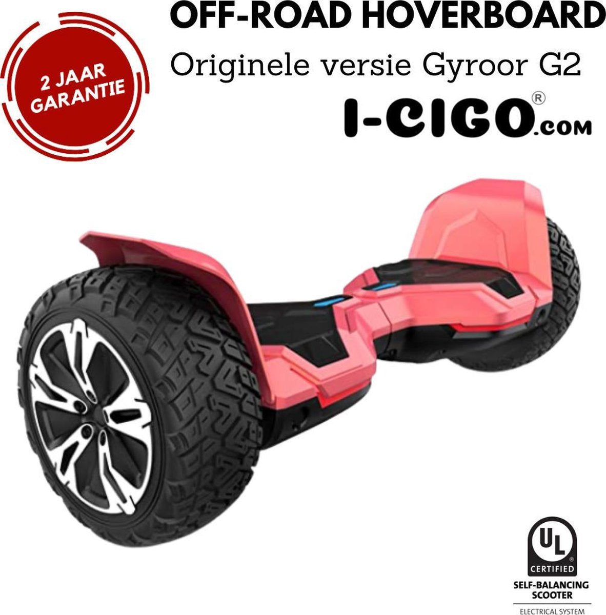 I-CIGO – Originele Gyroor G2- Off-road hoverboard 8.5inch- UL 2272 hoogste niveau veiligheidskeuringscertificaat – uniek App funcite - Bluetooth speakers.-Mat rood