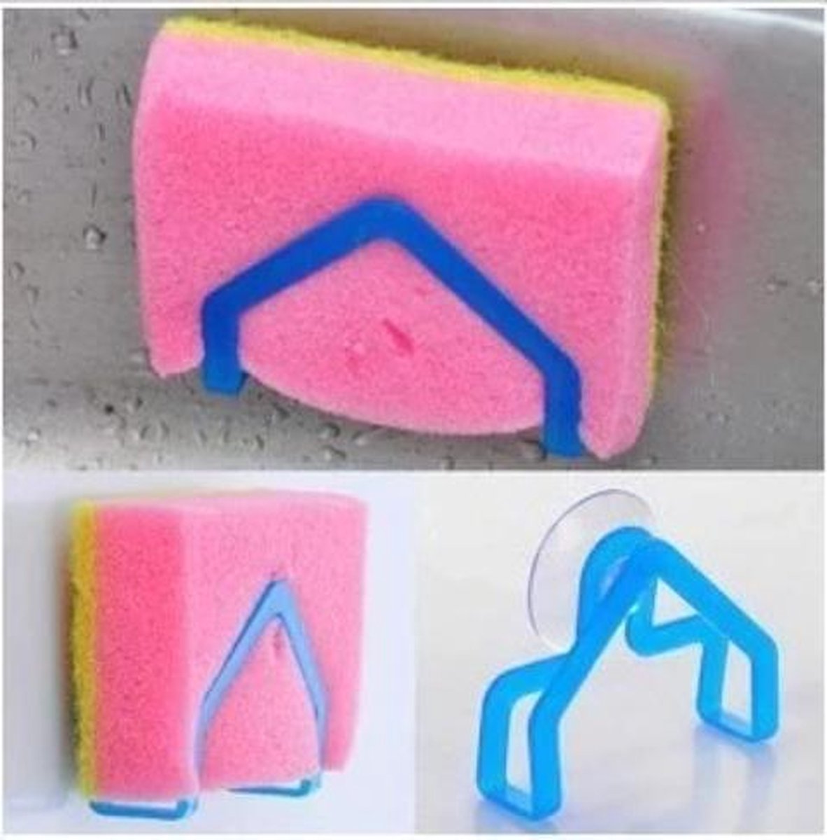 Zelfklevende sponshouder - Sponshouder gootsteen - Gootsteenorganisers - Zeephouder - Keukenaccessoires - Zuignap - Blauw