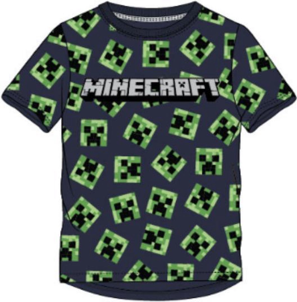 Minecraft t-shirt korte mouw - blauw - groen met creepers - maat 116 / 6 jaar