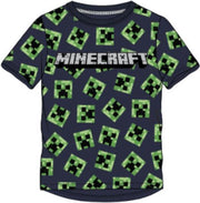 Minecraft t-shirt korte mouw - blauw - groen met creepers - maat 116 / 6 jaar