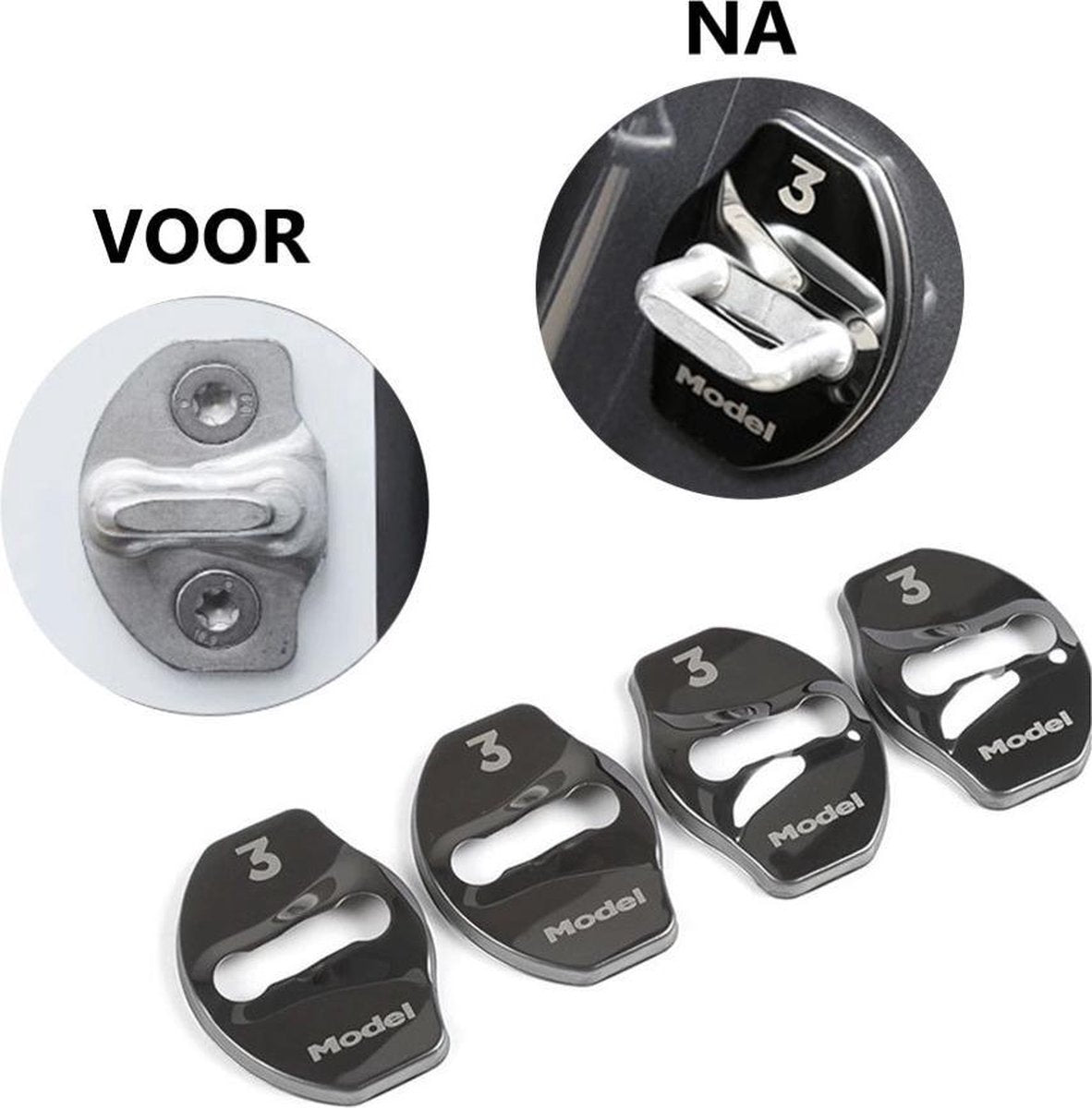 Tesla Model 3 Deurslot Cover Set Metallic Zwart Deurslotvergrendelkap Auto Styling Accessoires NL BE