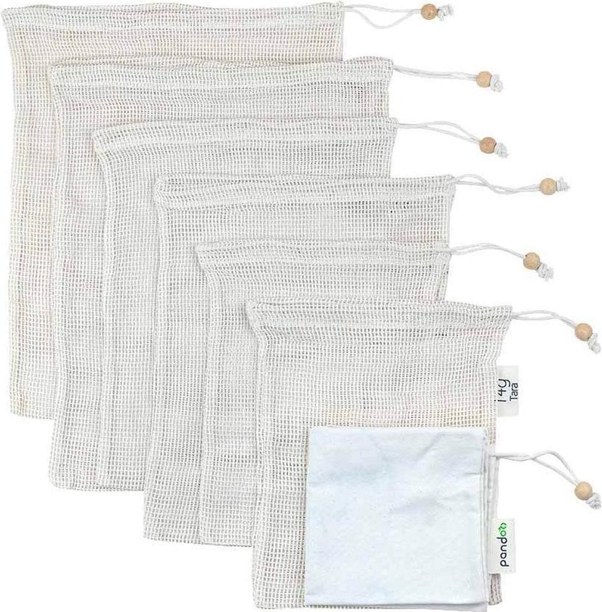 Pandoo Groente & Fruit netjes - Biologisch katoen - 7-pack incl. broodtas - Maat S