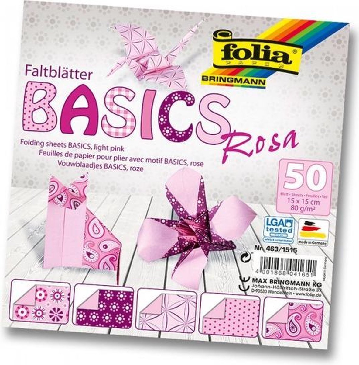 Vouwbladen 10x10cm 80g 10x5 ass. basics rose