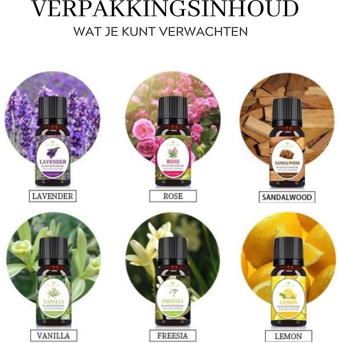 DecoRD Aroma Olie Set 6 stuks - Geurolie voor Diffuser/luchtbevochtiger/Verdamper/Brander/Aromatherapie - 6 Geuren Flesjes Essentiele olie - Rose/GreenTea/Vanilla/Sandalwood/Lemon/Lavender