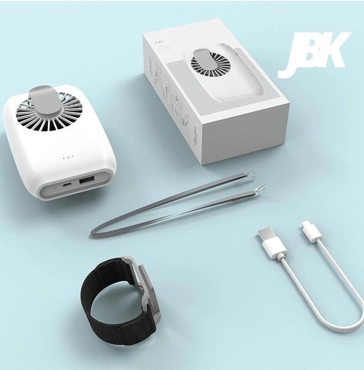 JBK® Draagbare Ventilator & Powerbank - Oplaadbare Ventilator - 2 in 1 Airco - Powerbank - Telefoon koord - Portable Fan - Verstelbare ventilator - Deskfan