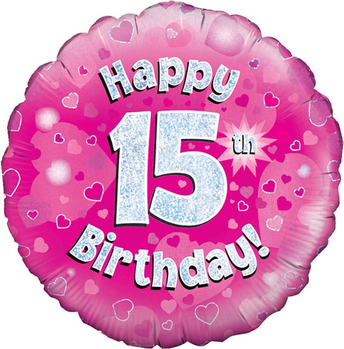 Oaktree 18 Inch Happy 15th Birthday Holographic Balloon (Pink/Silver)