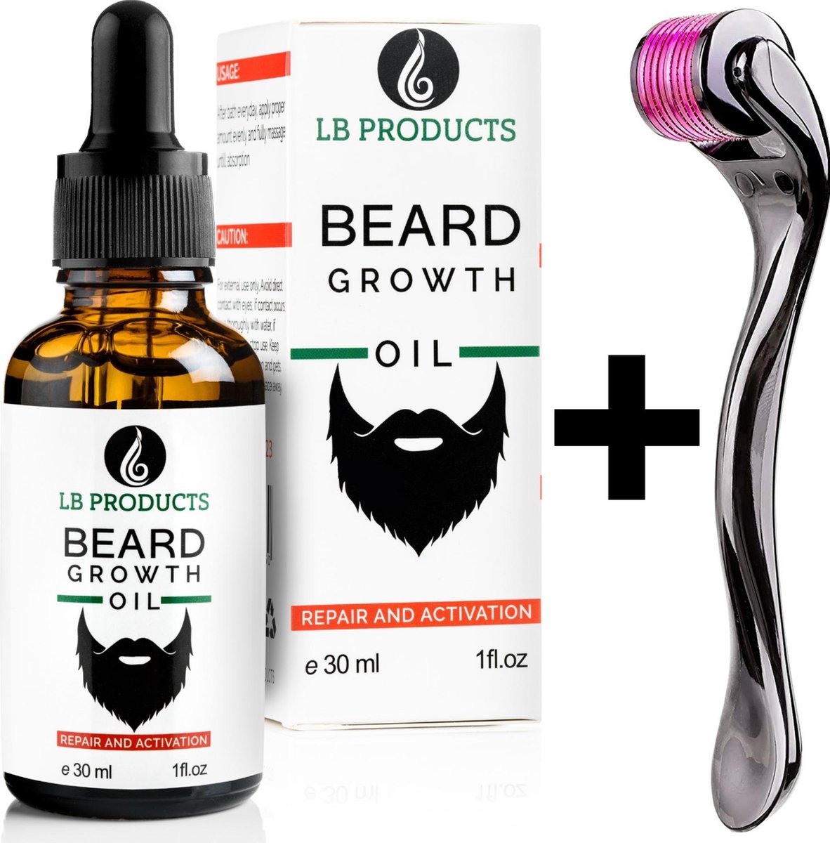 LB Products Baardgroei Olie™ 2.0 + Derma Baard Roller - 30 ml