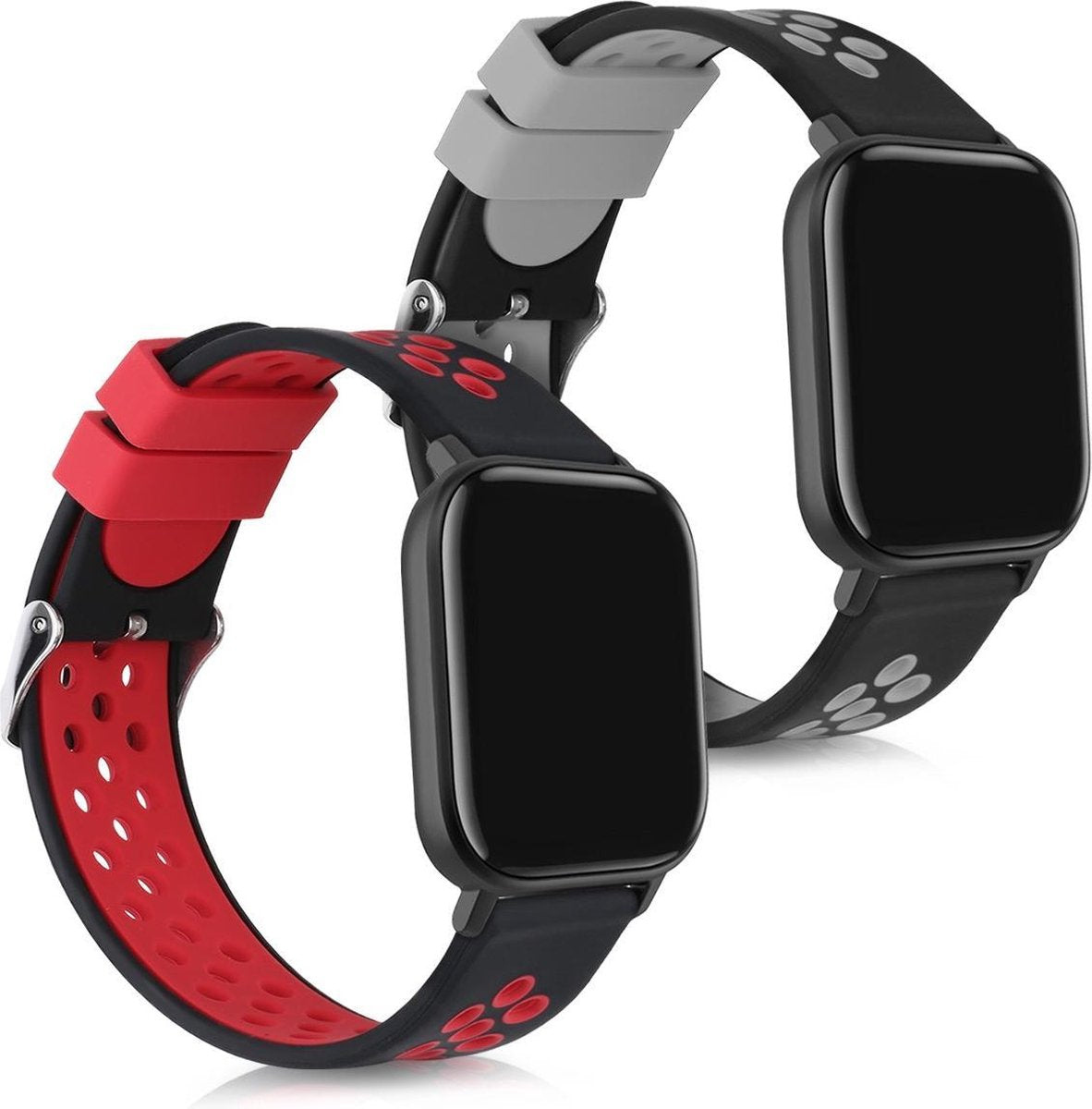 kwmobile 2x horlogeband voor Huami Amazfit GTS / GTS 2 / GTS 2e - siliconen band voor fitnesstracker - zwart / rood / zwart / grijs