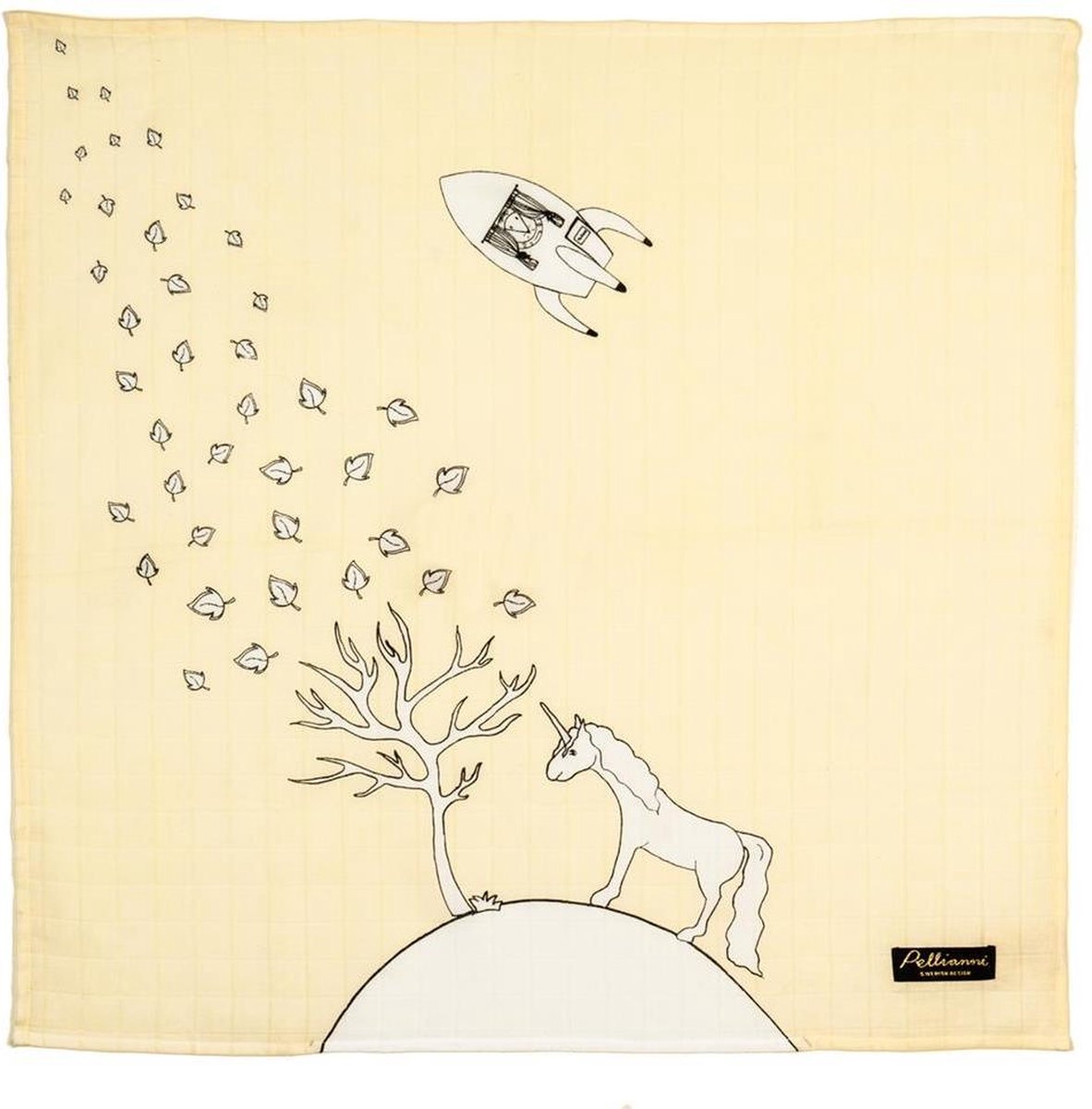 Pellianni: MUSLIN DOEK EENHOORN GEEL 75x75cm