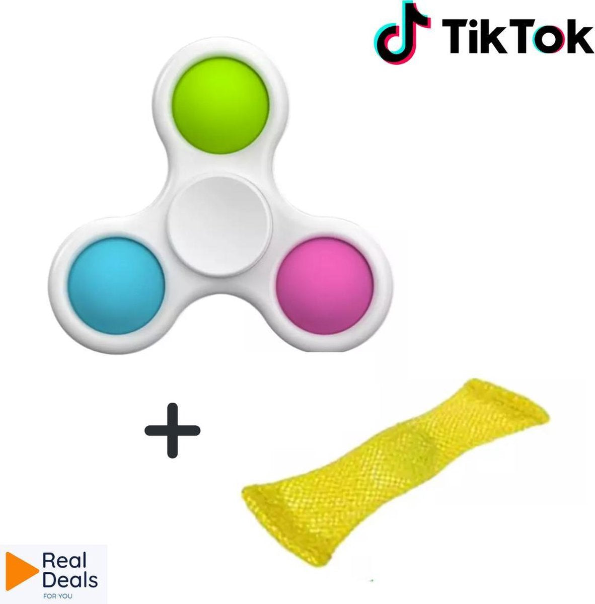 Fidget Toy - Simple Dimple Spinner (Blauw – Roze – Groen) + GRATIS Mesh and Marble Geel [RealDeals! Fidget Collection]