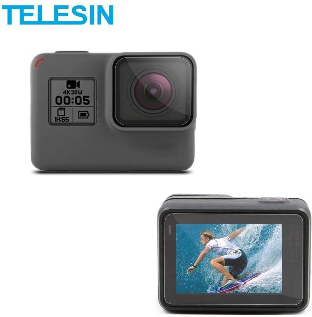 PRO SERIES 6 Stuks Camera Lcd-Scherm + Lens Protectors PET Folie Set voor GoPro Hero (2018) / 5 / 6 en 7 Black