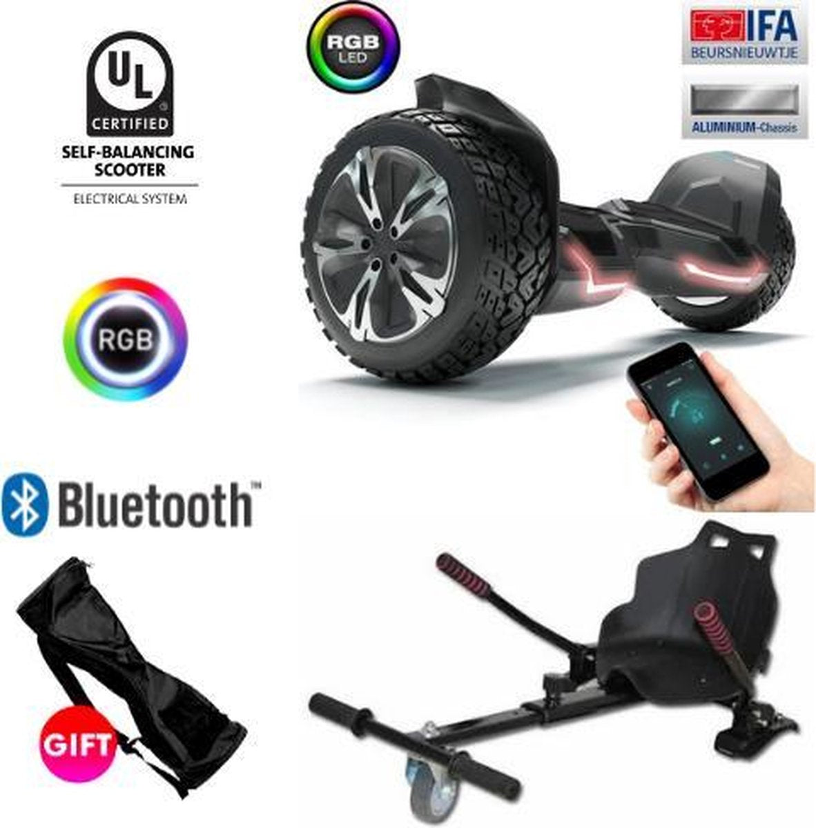 Gyroor | Hoverboard met Hoverkart |8.5 Inch Wielen | Oxboard | Elektrische Step Alternatief | G2 | Zwart