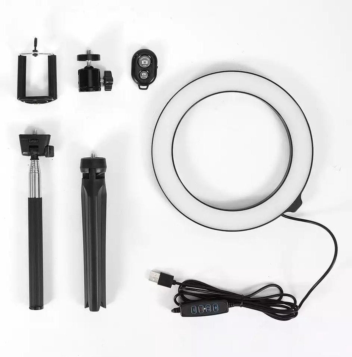 Sargon LED Ringlamp 5 in 1 - Statief 102cm - Ringlamp 26cm - Selfiestick - Bluetooth Shutter - Incl Telefoonhouder - Tripod - 3 Licht Niveaus - TikTok
