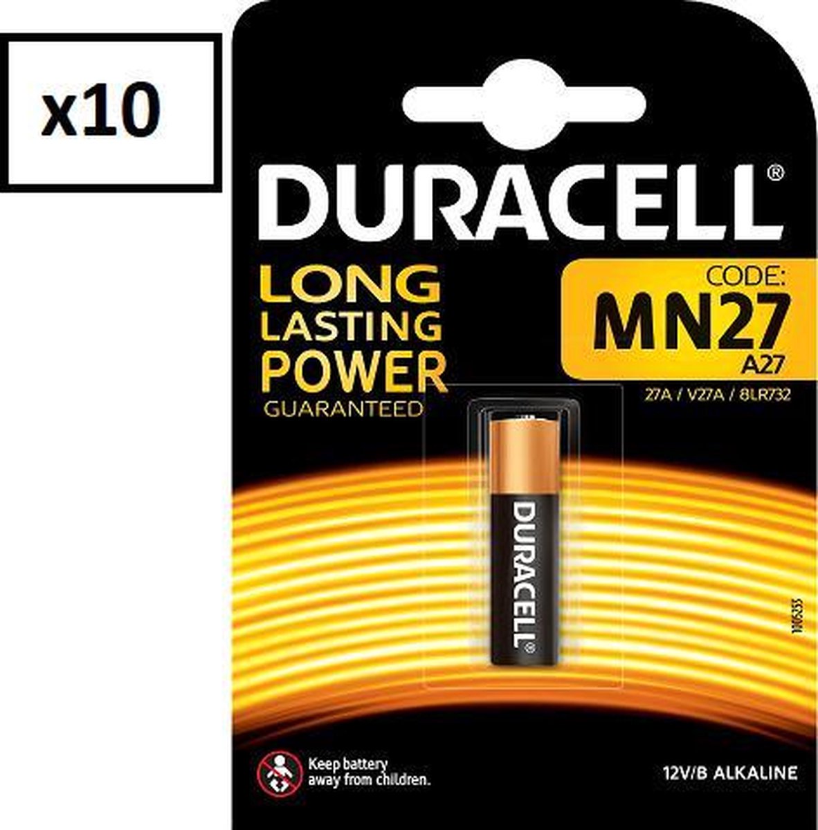10 Stuks (10 Blisters) - Duracell MN27 27A 12v batterij