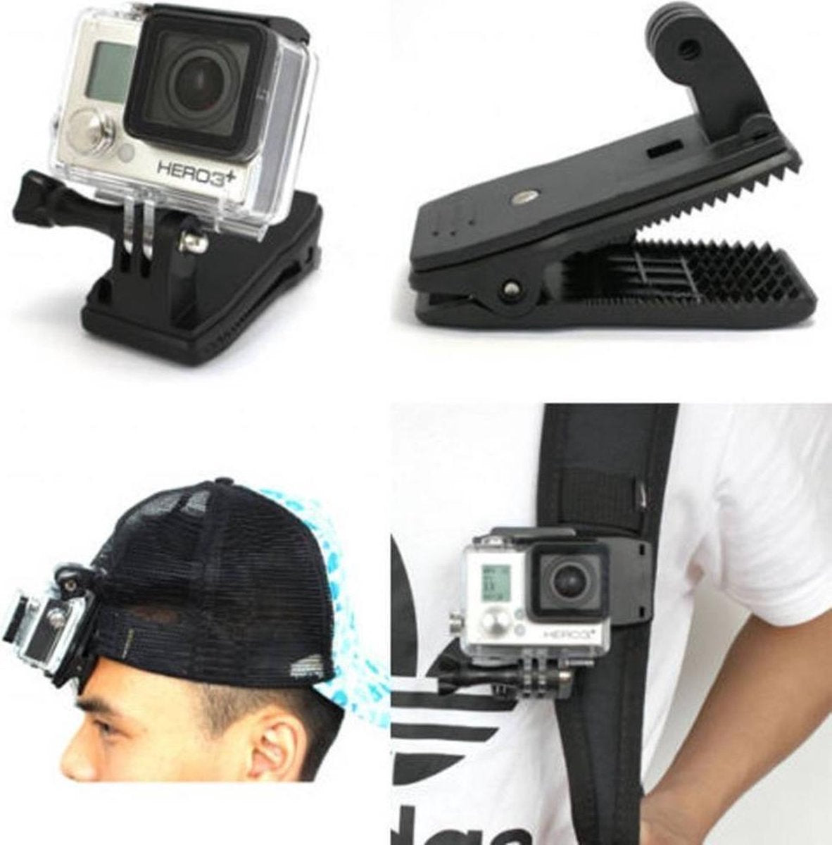 360° Rotation clamp rugzak bevestiging voor GoPro Mount Hero 5/4/3+/3 en andere actiecamera's (clip)