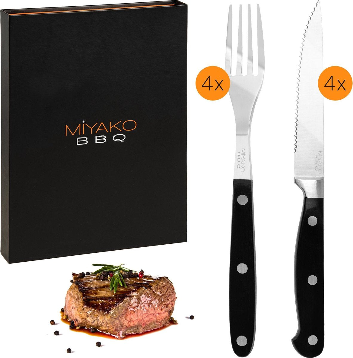 Deuba 8-delige Steakbestekset Gekarteld RVS Steakmes Vaatwasmachinebestendig