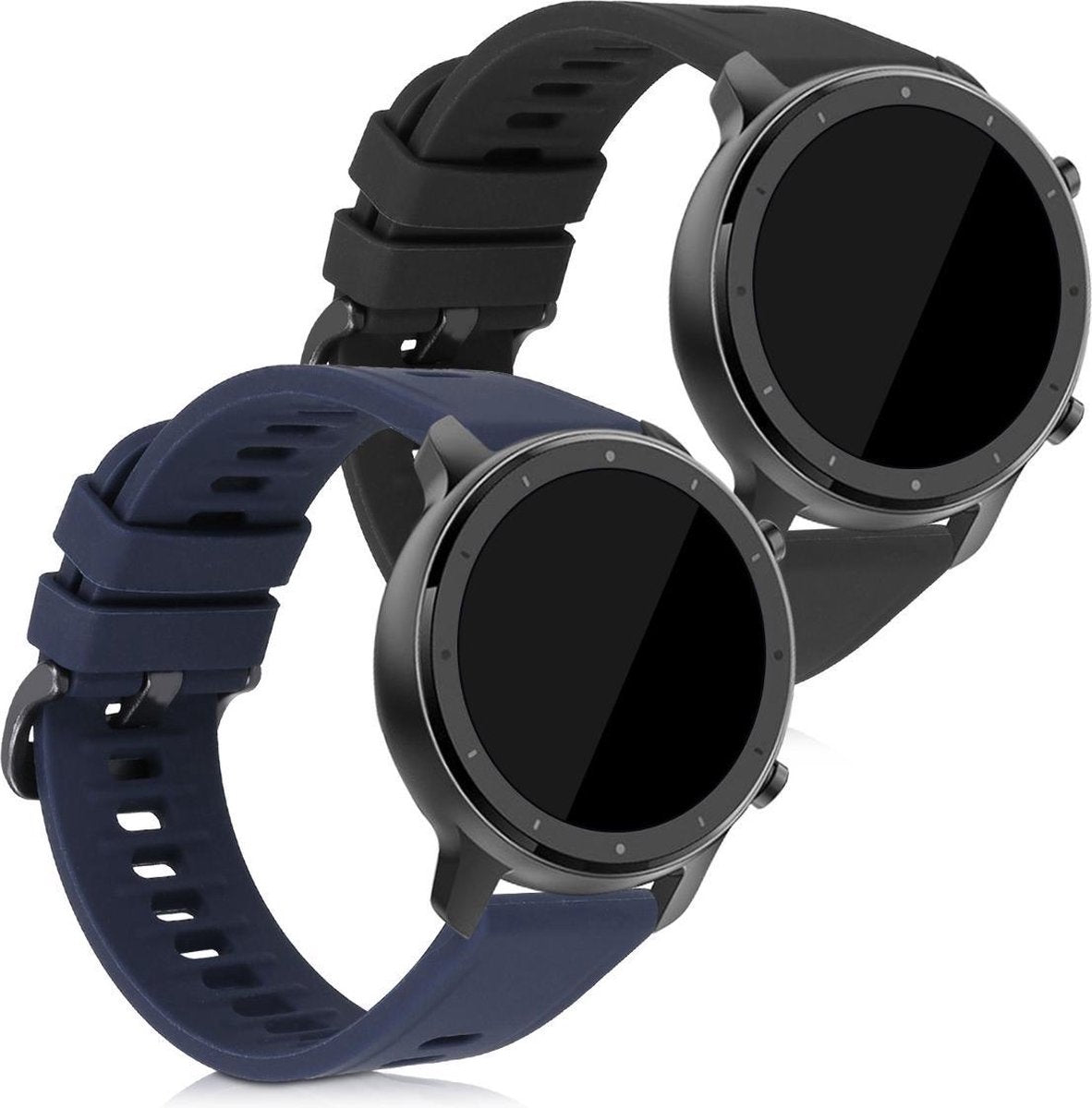 kwmobile 2x horlogeband voor Huami Amazfit GTR (47mm) / GTR 2 / GTR 2e - siliconen band voor fitnesstracker - zwart / donkerblauw