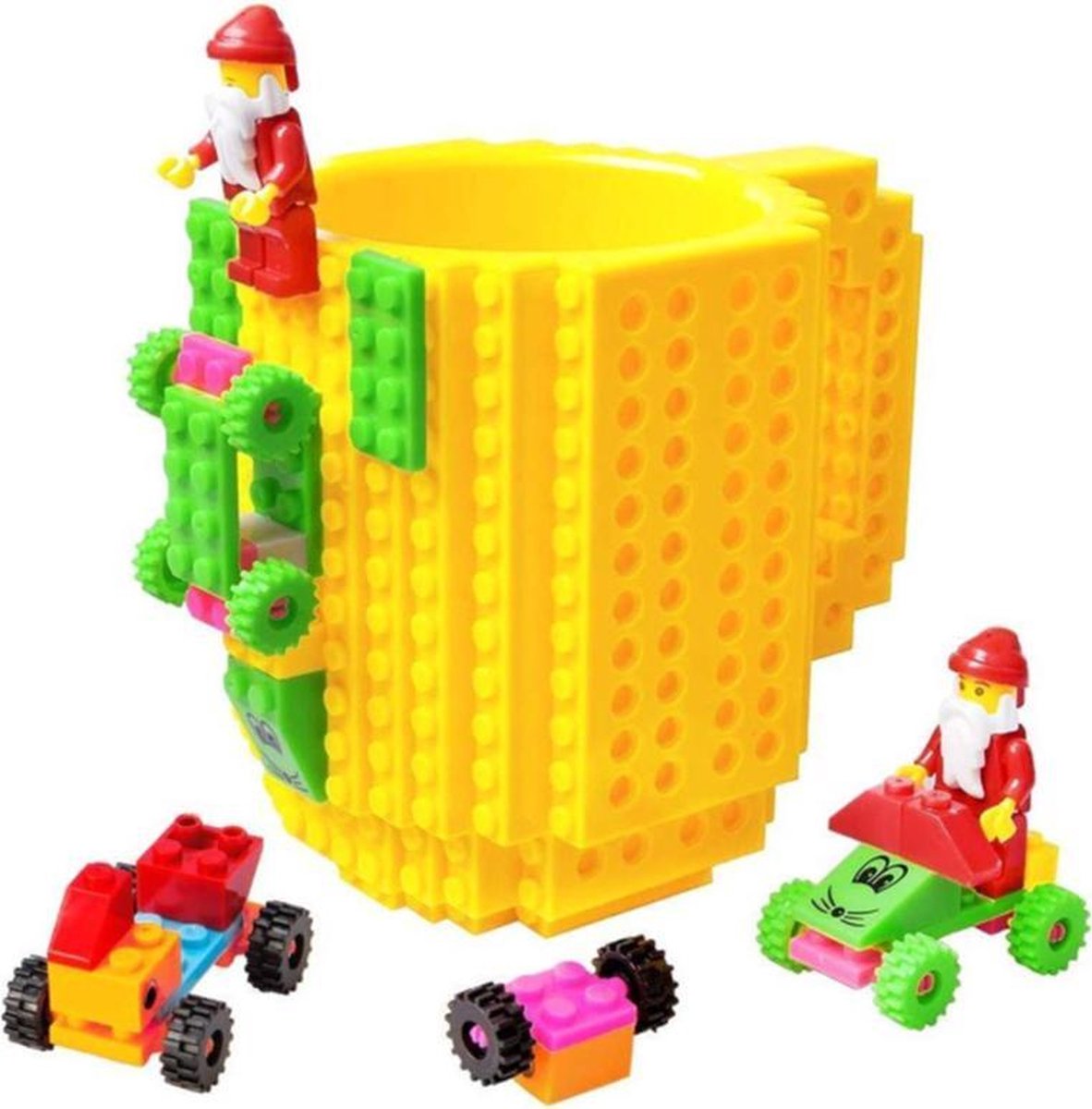 TDR - Lego Mok/ Build on Brick Mug - geel - 350 ml - bouw je eigen mok met bouwsteentjes - BPA vrije drinkbeker cadeau voor kinderen of volwassenen - koffie thee limonade of andere dranken - pennenbeker - creatief accessoire voor op bureau