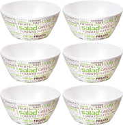 6x Melamine serveerschaaltjes gekleurde tekst print/wit 15 cm - Kommetjes/schaaltjes - Yoghurtbakjes - Pap schaaltje