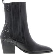 Tango | Ella square 9-a black leather/silver studs western ankleboot - black heel/sole | Maat: 36
