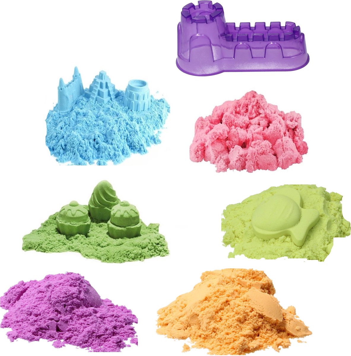 Speelzand Bewegend Modelleer Zand Multi kleur Set 3 Kilo Incl. kasteel Vorm