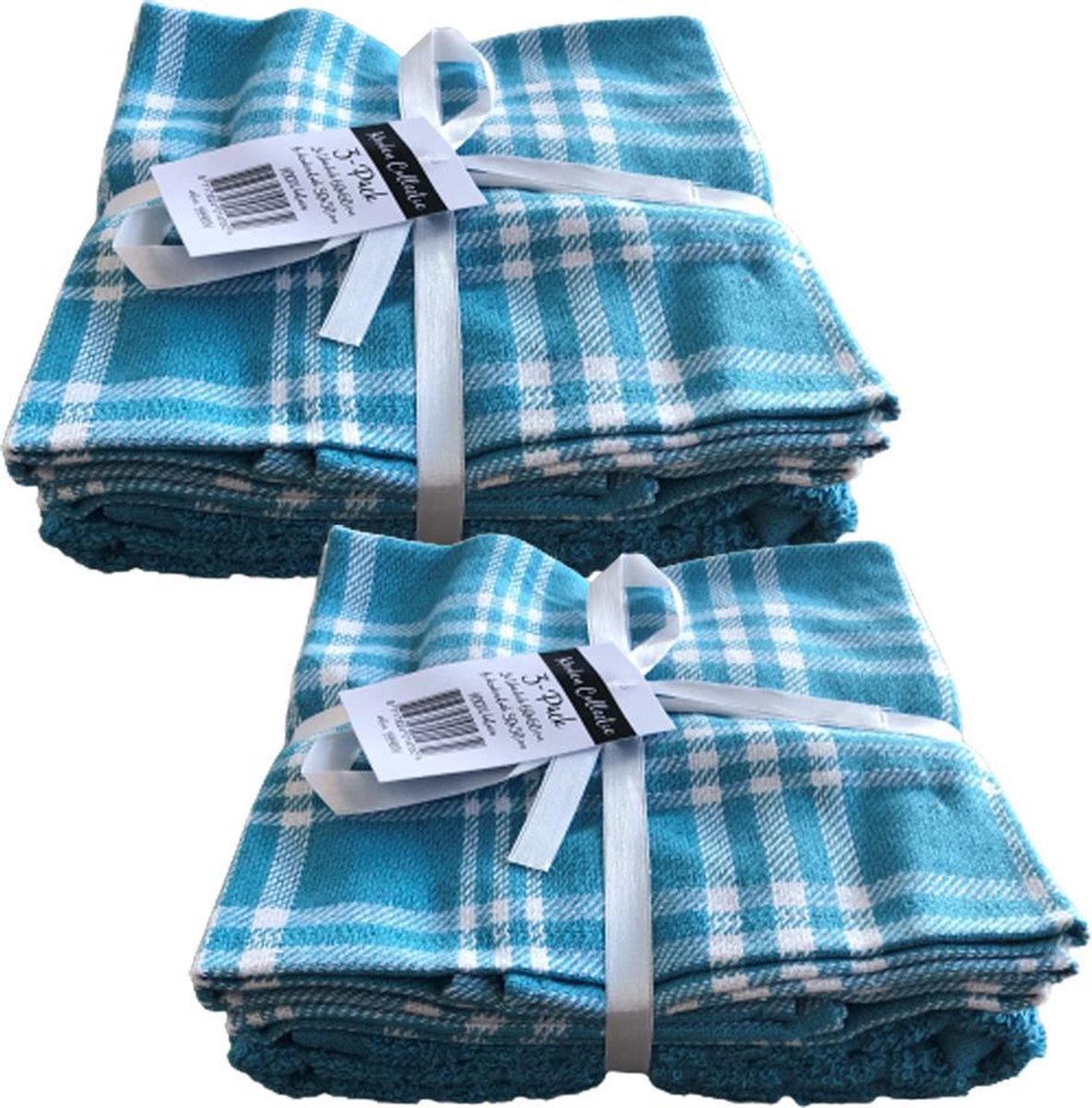 Keukenset Blauw - Keukentextiel set - 4 Theedoeken (50x70 cm.) & 2 Keukendoeken (50x50 cm.) - 100% Katoen