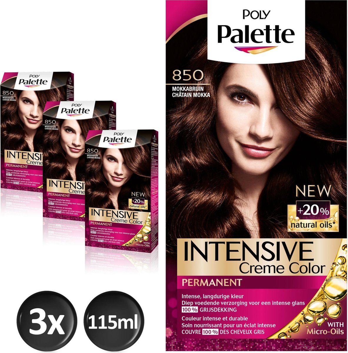 Poly Palette 850 Mokka Bruin Haarverf - 3 stuks - Voordeelverpakking