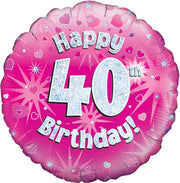 Oaktree 18 Inch Happy 40th Birthday Pink Holographic Balloon (Pink/Silver)