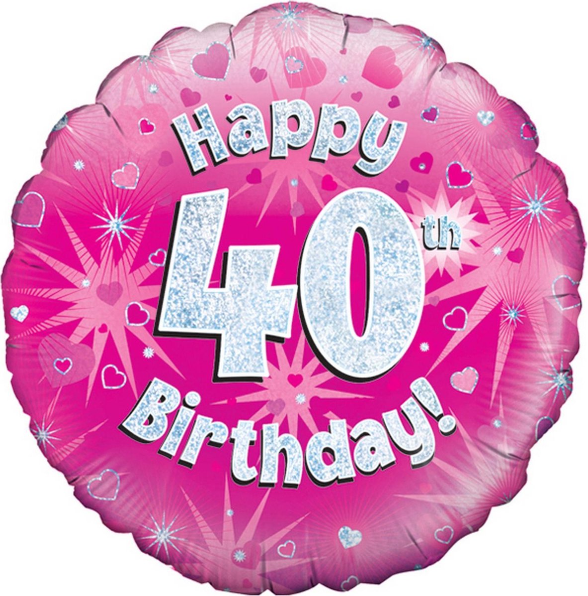 Oaktree 18 Inch Happy 40th Birthday Pink Holographic Balloon (Pink/Silver)