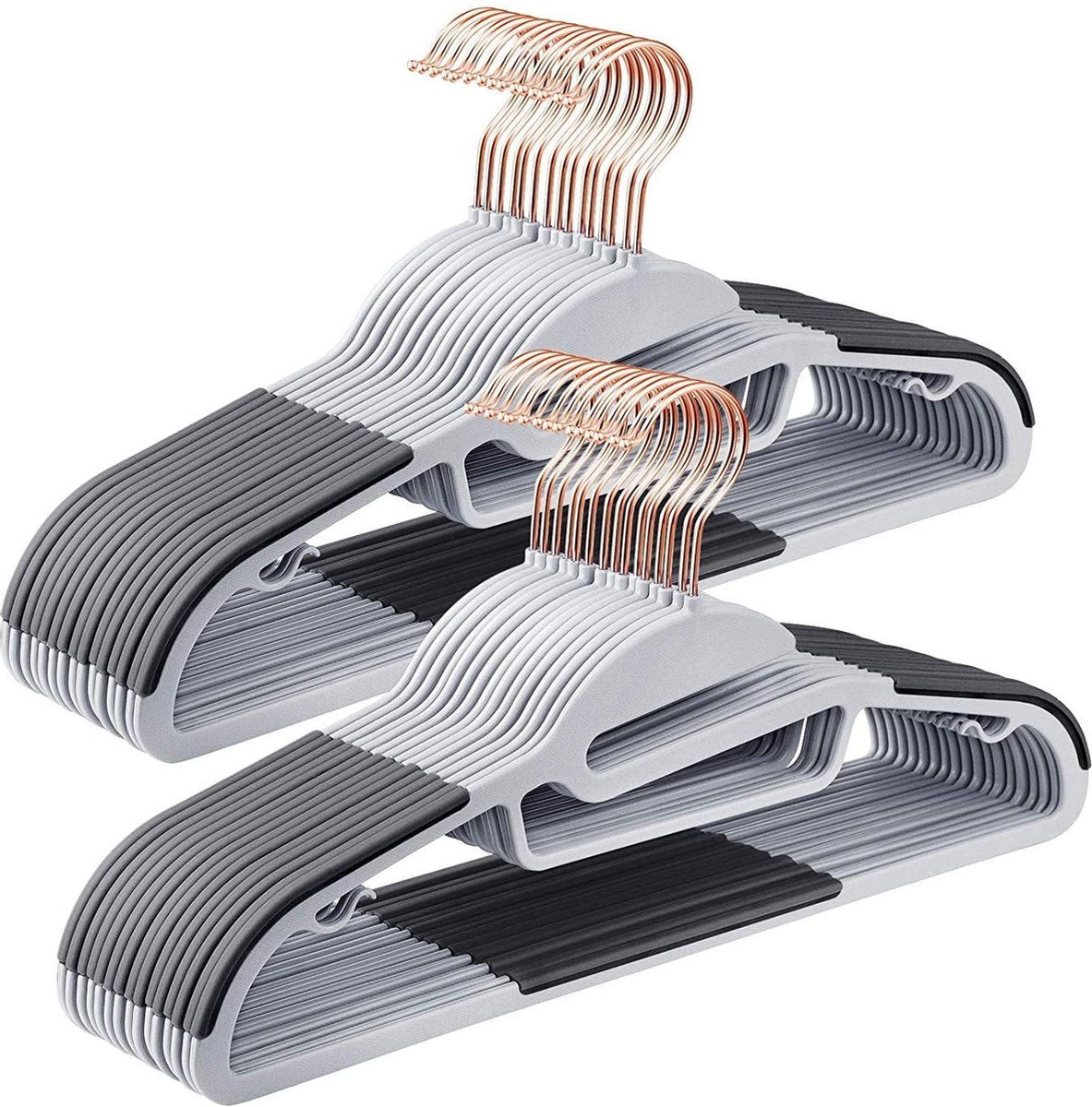 Nancy's Luxe Kledinghangers - Set Van 30 - Kostuumhangers - Kunststof - S-Vormig - Anti-Slip - Ruimtebesparend - Draaibaar - Grijs - Roségoud