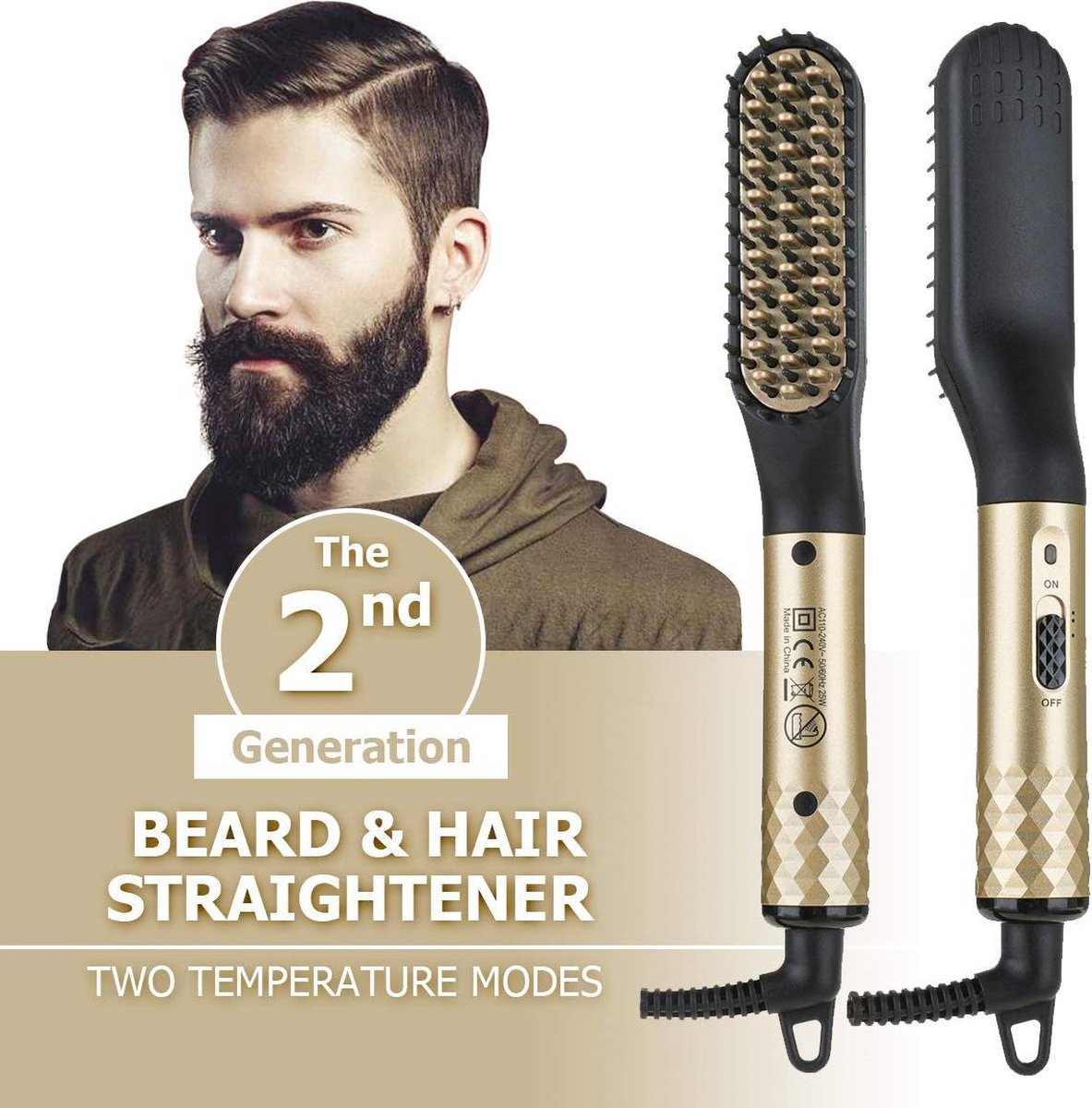 Ionische Baard stijltangborstel | Baard Stijltang Borstel Kam Elektrische Baardborstel | Ionische stijlborstel gladmakende kam 2-in-1 temperatuur instelbaar van 180 ° C tot 200 ° | Snel verwarmende stylingborstel