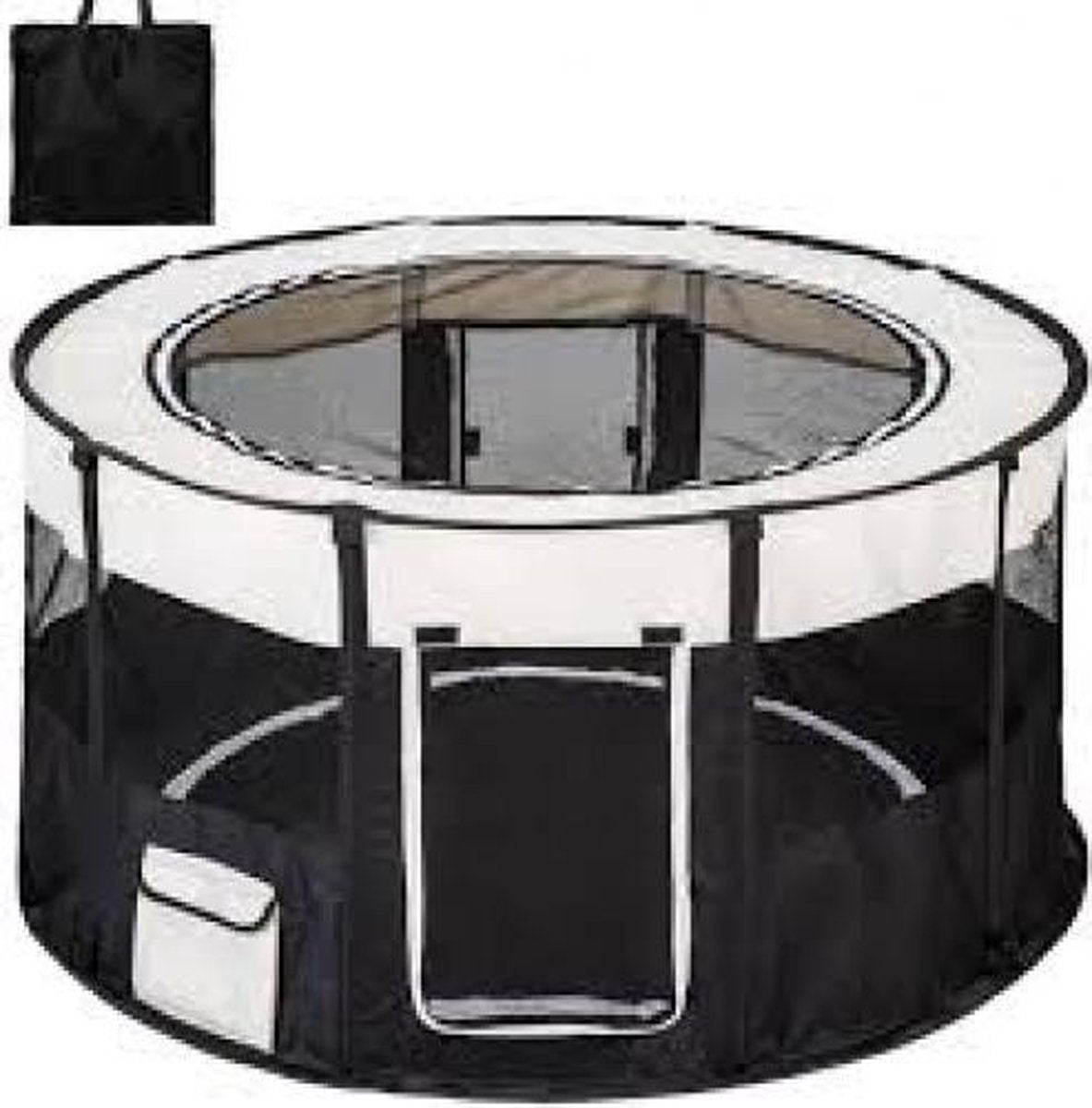 Nylon Puppyren Rond | Zwart - 114 x 114 x 60 cm