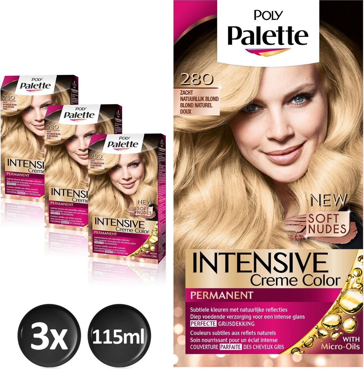 Schwarzkopf Poly Palette 280 Zacht Natuurlijk Blond Haarverf - 3 stuks - intensieve