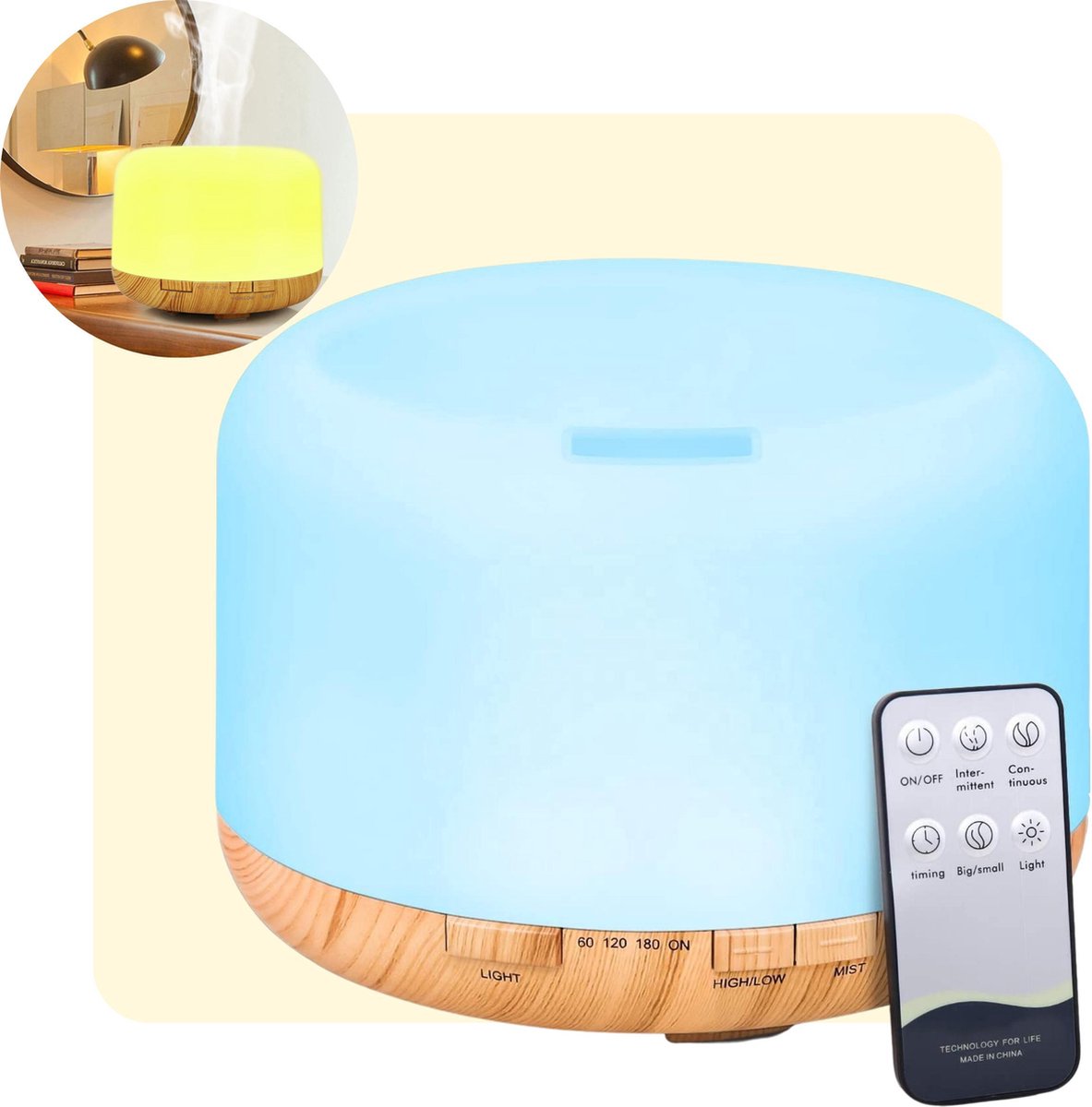 Aroma Diffuser - Luchtbevochtiger - Humidifier - Diffuser Aromatherapie - Geurverspreider - Luchtbevochtigers - Bevochtiger - 7 Kleuren - 500ml - 10 tot 16 uur Geur Verspreiden