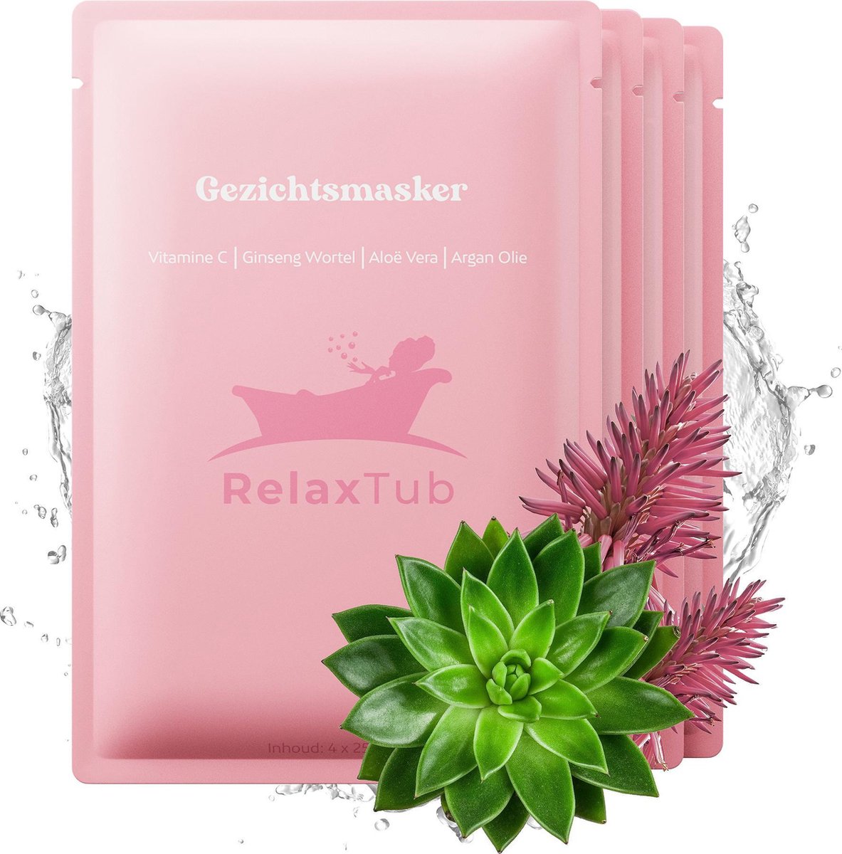4 Gezichtsmaskers van RelaxTub® - Bevat Vitamine C