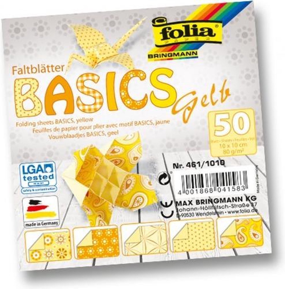 Vouwbladen 10x10cm 80g 10x5 ass. basics geel