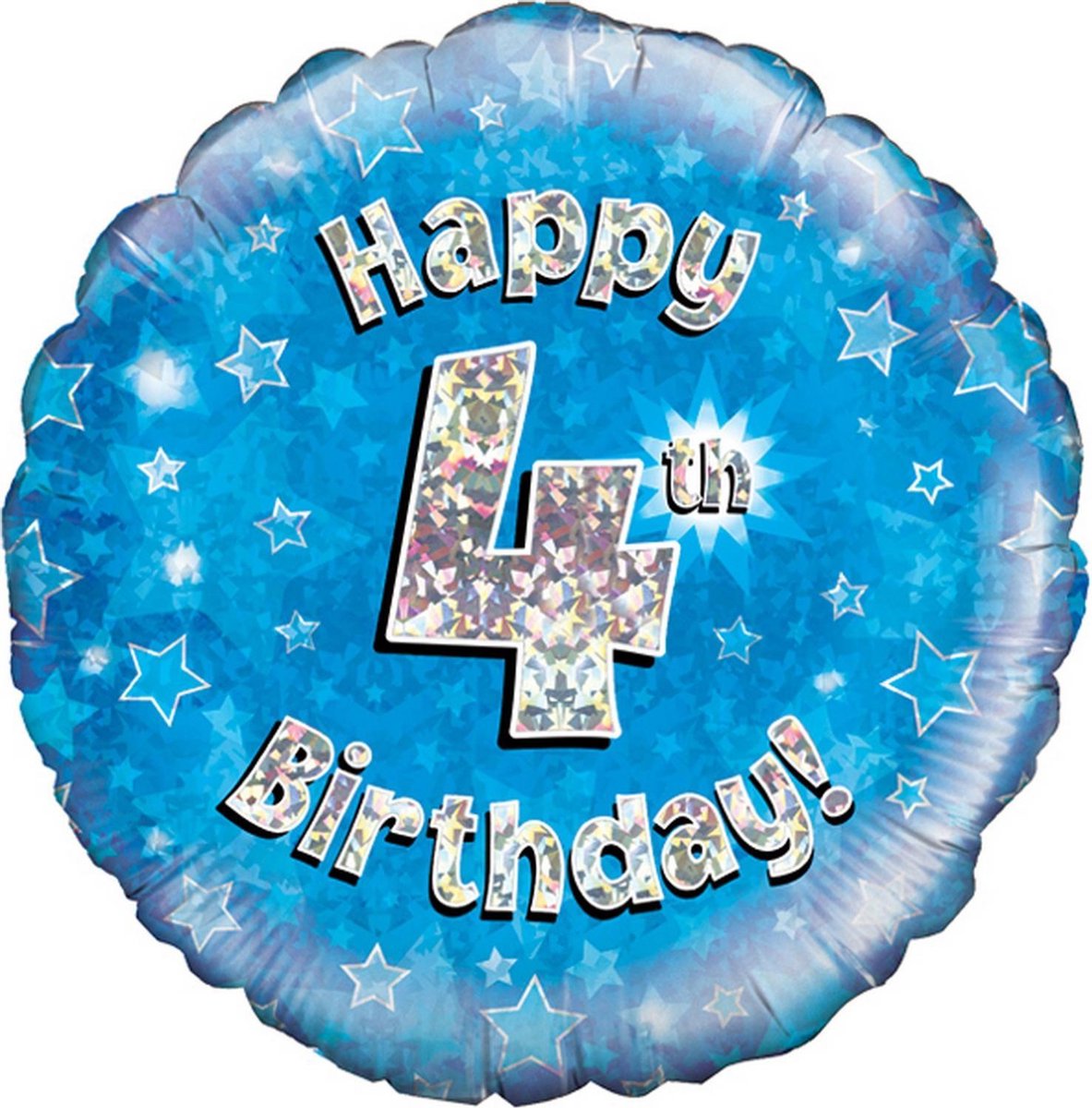 Oaktree 18 Inch Happy 4th Birthday Blue Holographic Balloon (Blue/Silver)