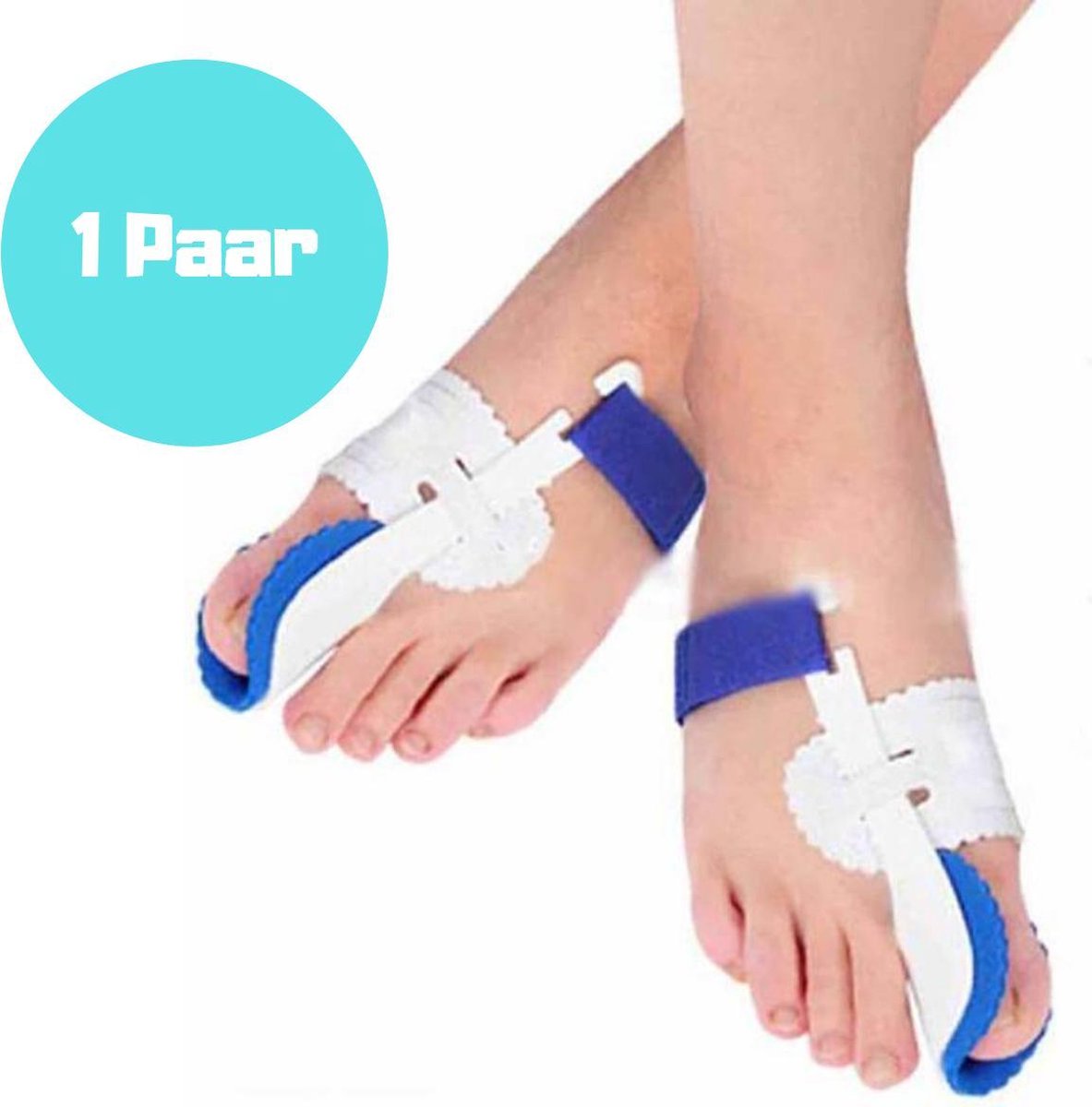 Hallux Valgus Statische Nachtspalk - Rechts + Links - Foot Pijnbestrijding - Teen Separator  - Duim Corrector - Blauw / Wit