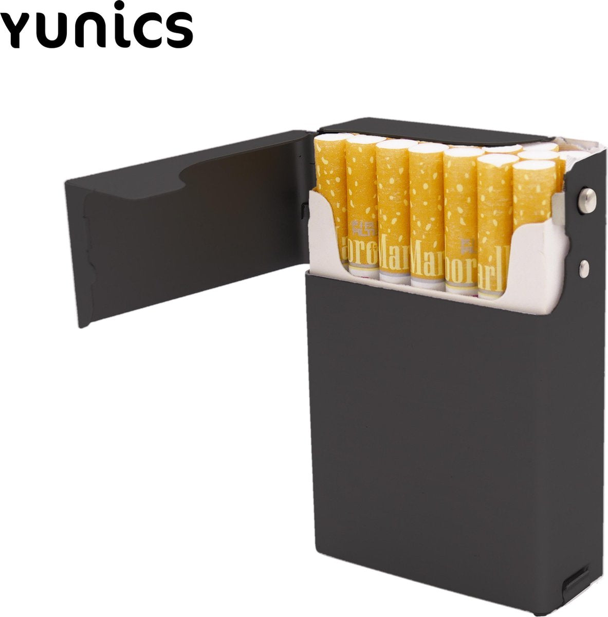 YUNICS ® - Sigaretten Houder Case - Zwart - Sigarettendoosje - Gemaakt Van Hoogwaardig RVS