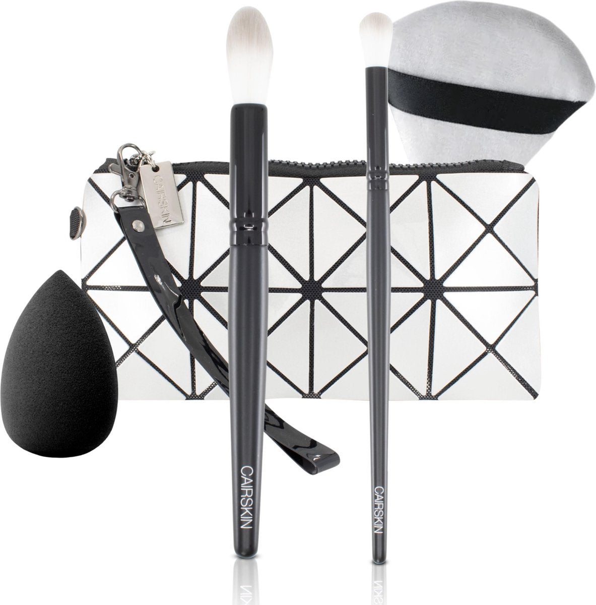 CAIRSKIN Premium Fuse Blender Kit - Beauty Blender & Powder Puff  - 2 Soft Blending Brushes for Eyeshadows and Natural Concealer and Foundation Application + Beauty Bag