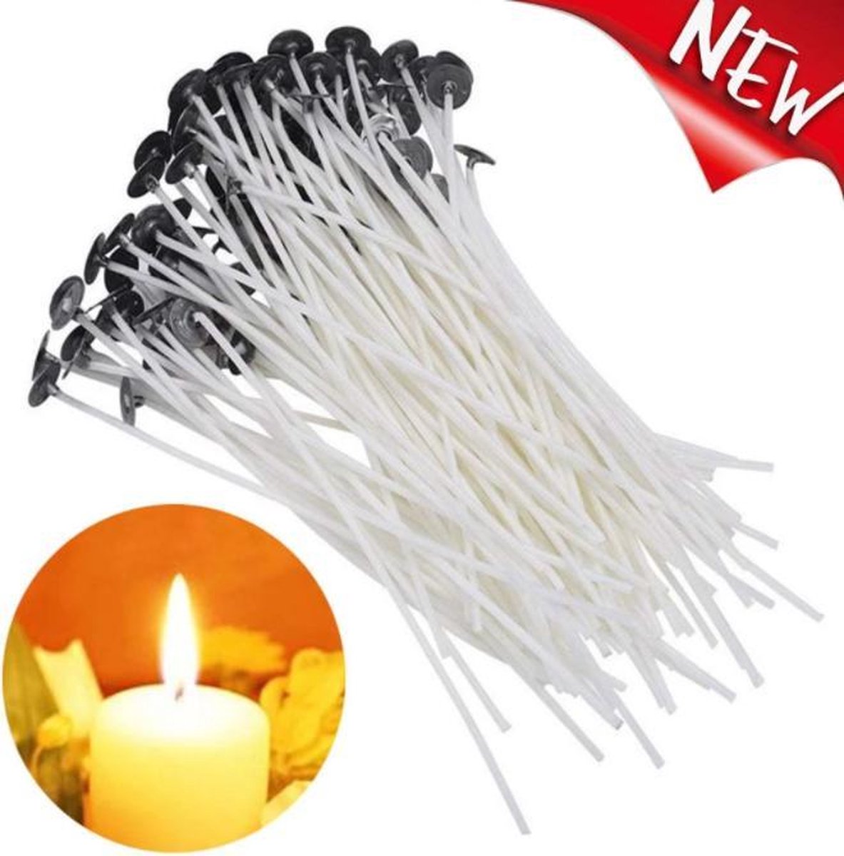 Kaarlonten 15 cm - lonten met voet 15 cm - lonten voor kaarsen maken - 150 mm kaarslonten - 15 cm lange lonten - 100 stuks kaarslonten - 15cm kaars lonten met metalen voetje
