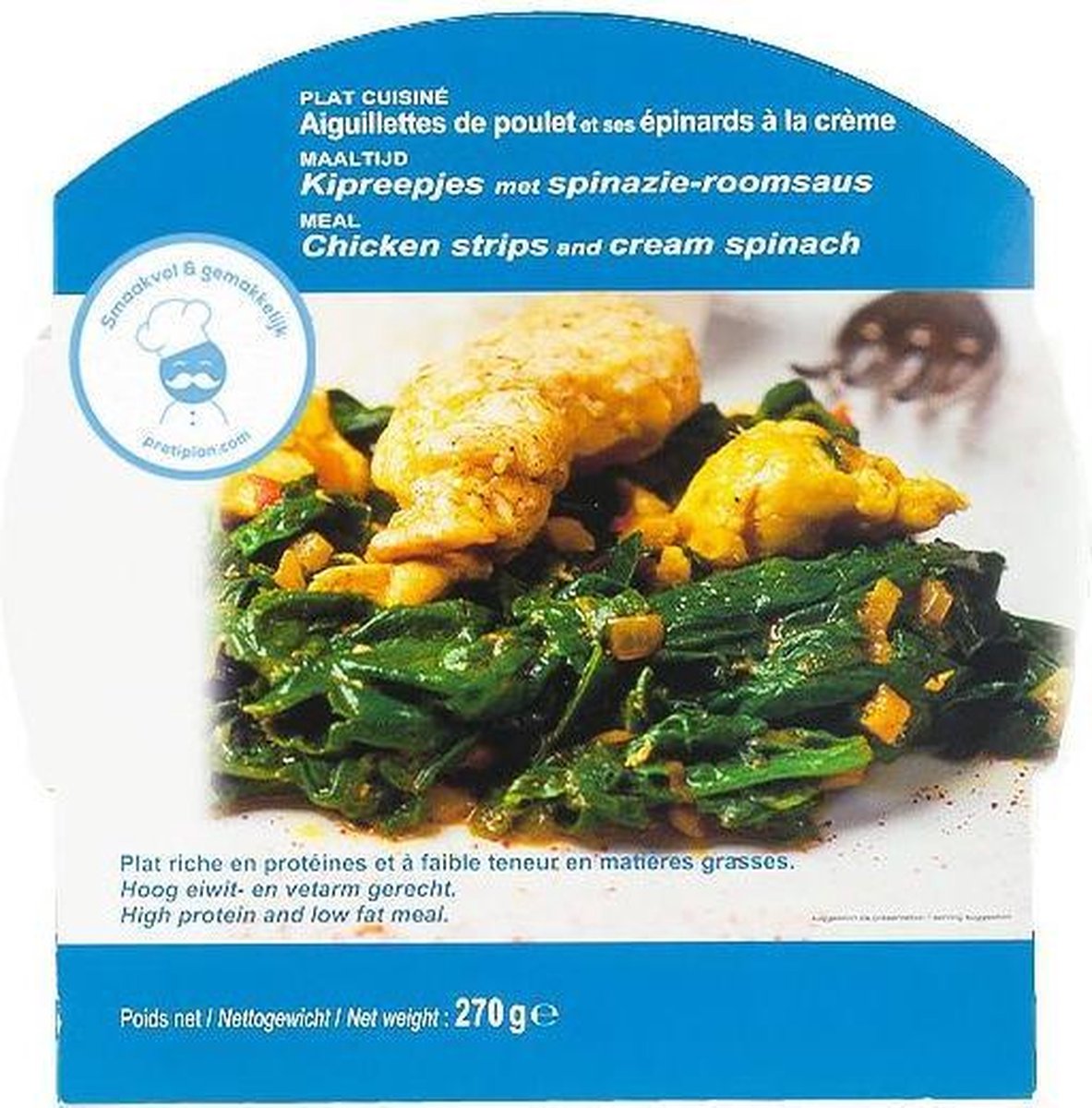 Protiplan | Kip met Spinazie Roomsaus | Kant-en-Klaar Maaltijd | 1 x 270 gram  | Koolhydraatarm eten doe je zó! | Snel afvallen zonder poespas!
